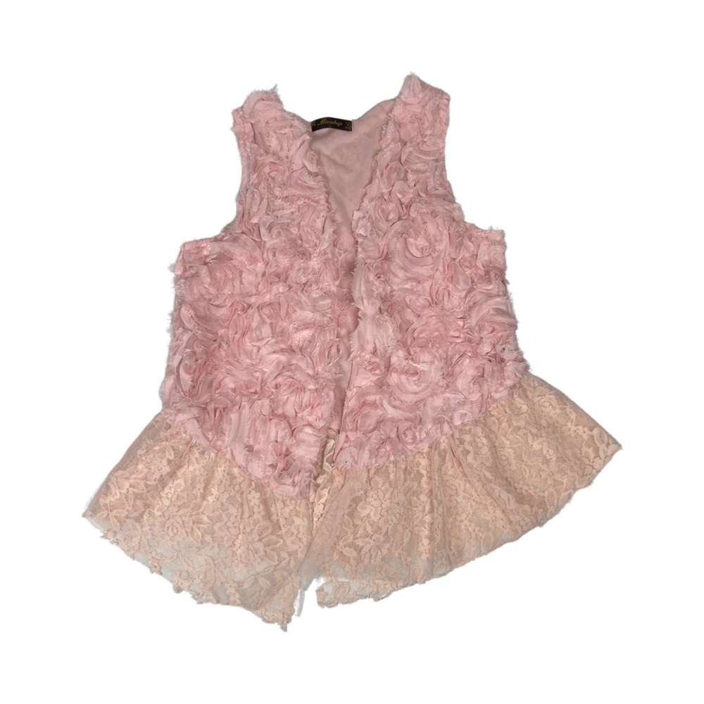 Miss Shop Girls Pink Tulle & Lace Trim Floral Vest Size L